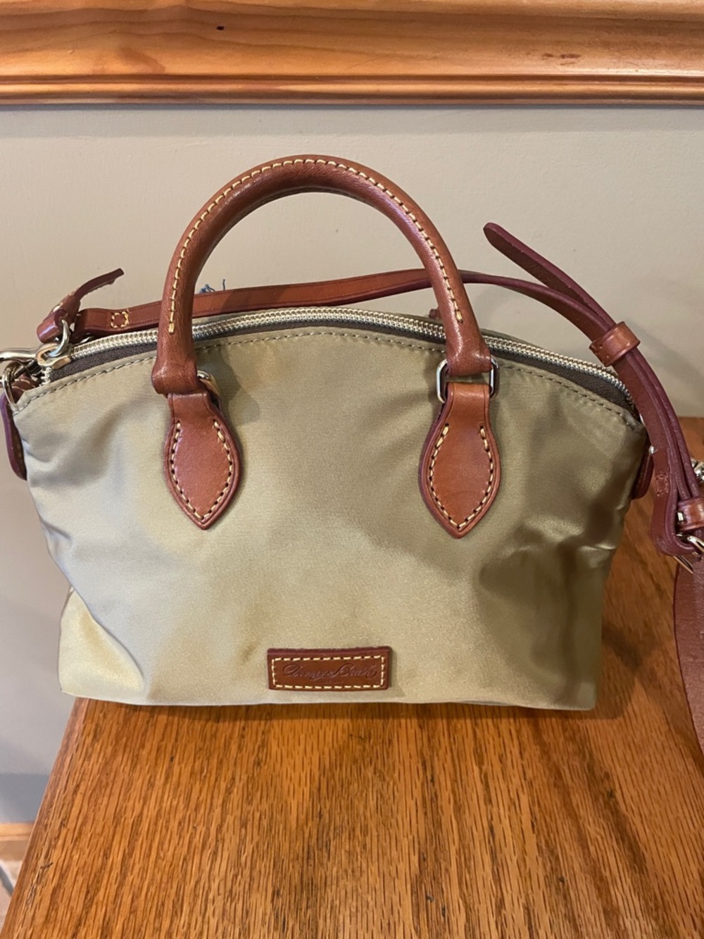 Dooney & Bourke Tan Nylon Mini Satchel with Brown Leather Trim